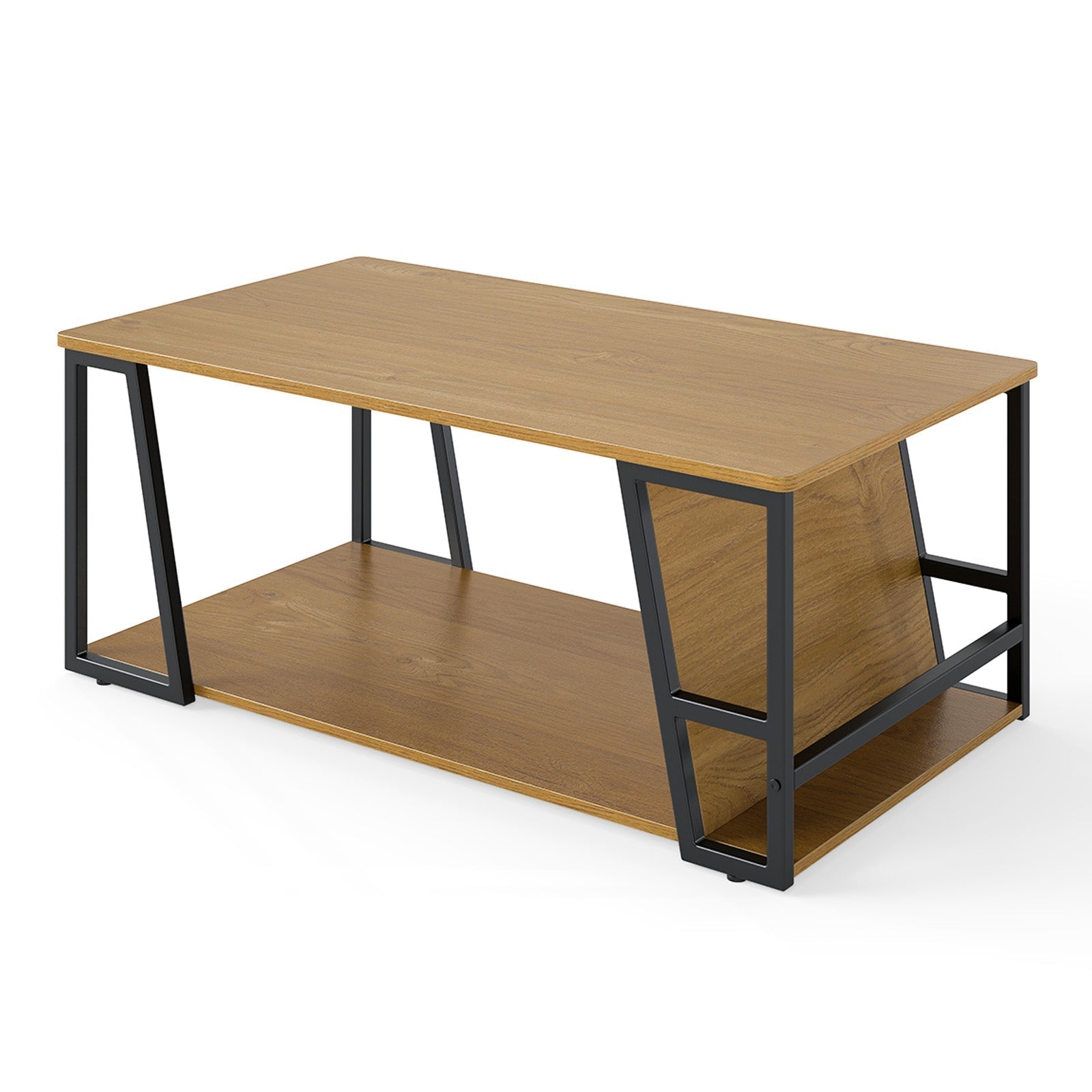 Rectangle Coffee Table 2-tier Industrial Accent Table with Storage Shelf and Compartment