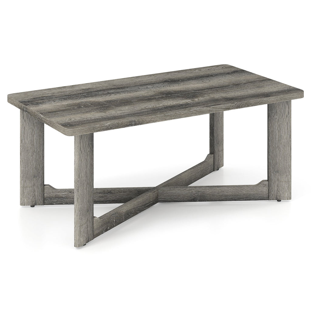 Rectangle Coffee Table Rubber Wood Base with X-Shaped Base-Gray