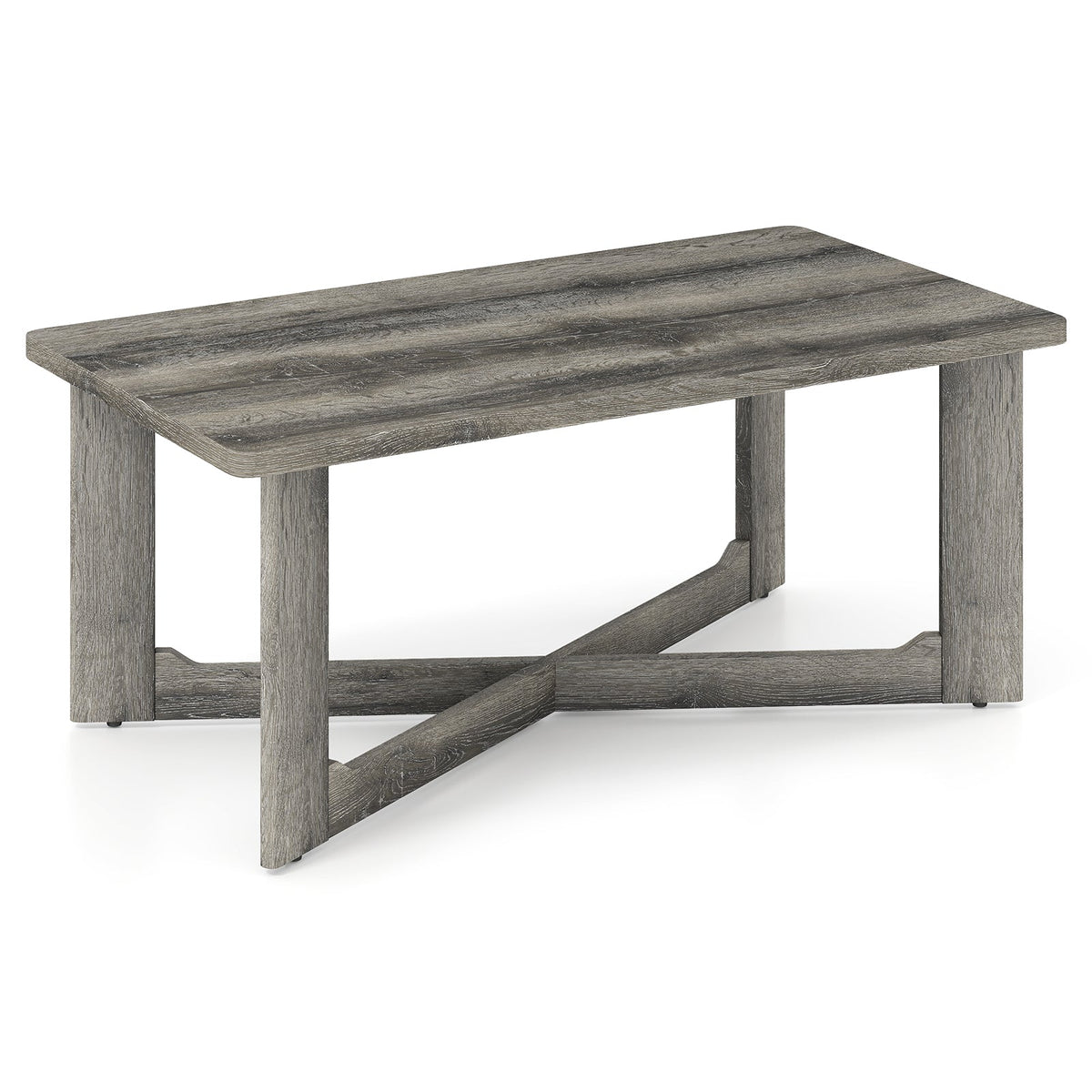 Rectangle Coffee Table Rubber Wood Base with X-Shaped Base-Gray