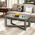 Rectangle Coffee Table Rubber Wood Base with X-Shaped Base-Gray