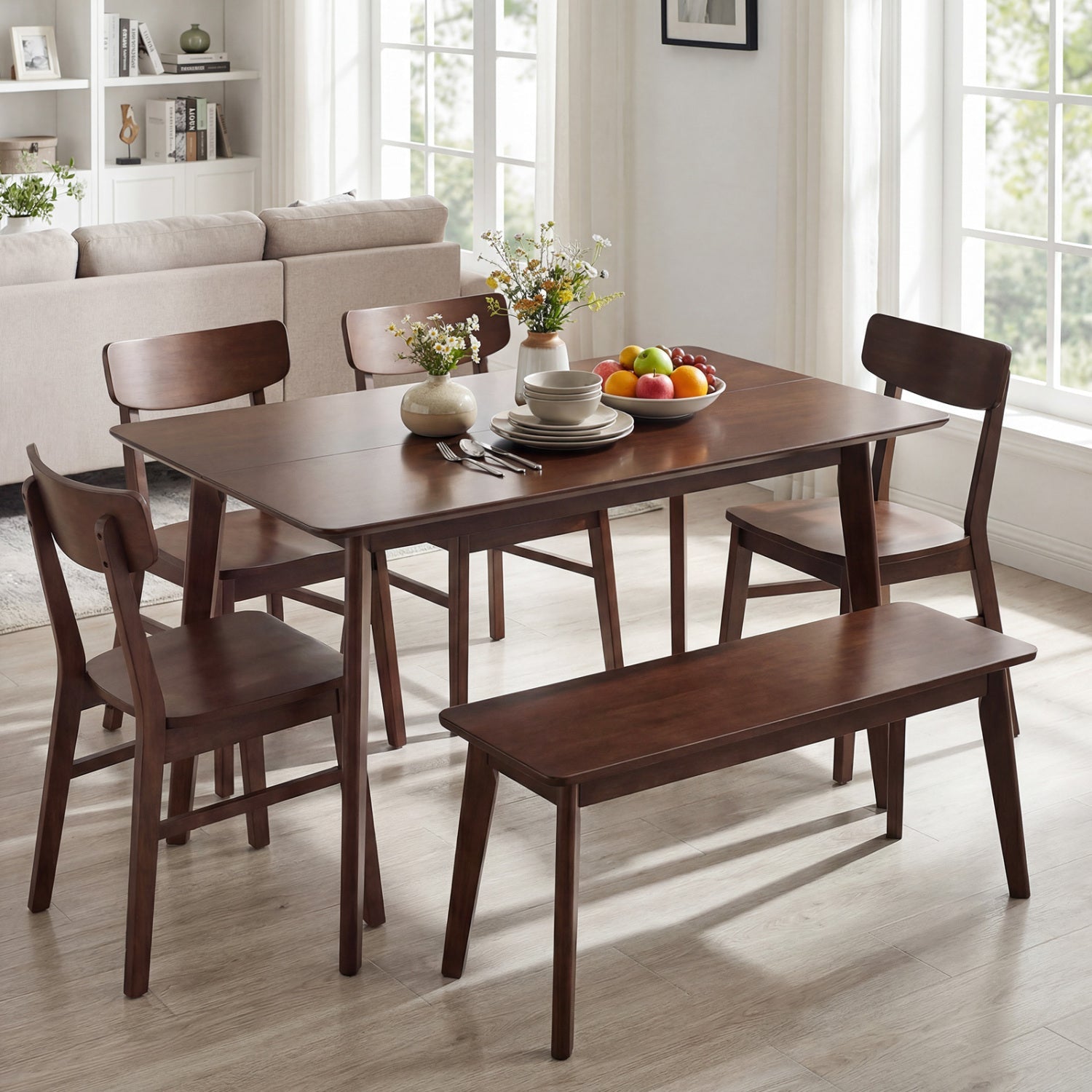Rectangle Dining Table for 4-6 People 47" Kitchen Table-Walnut