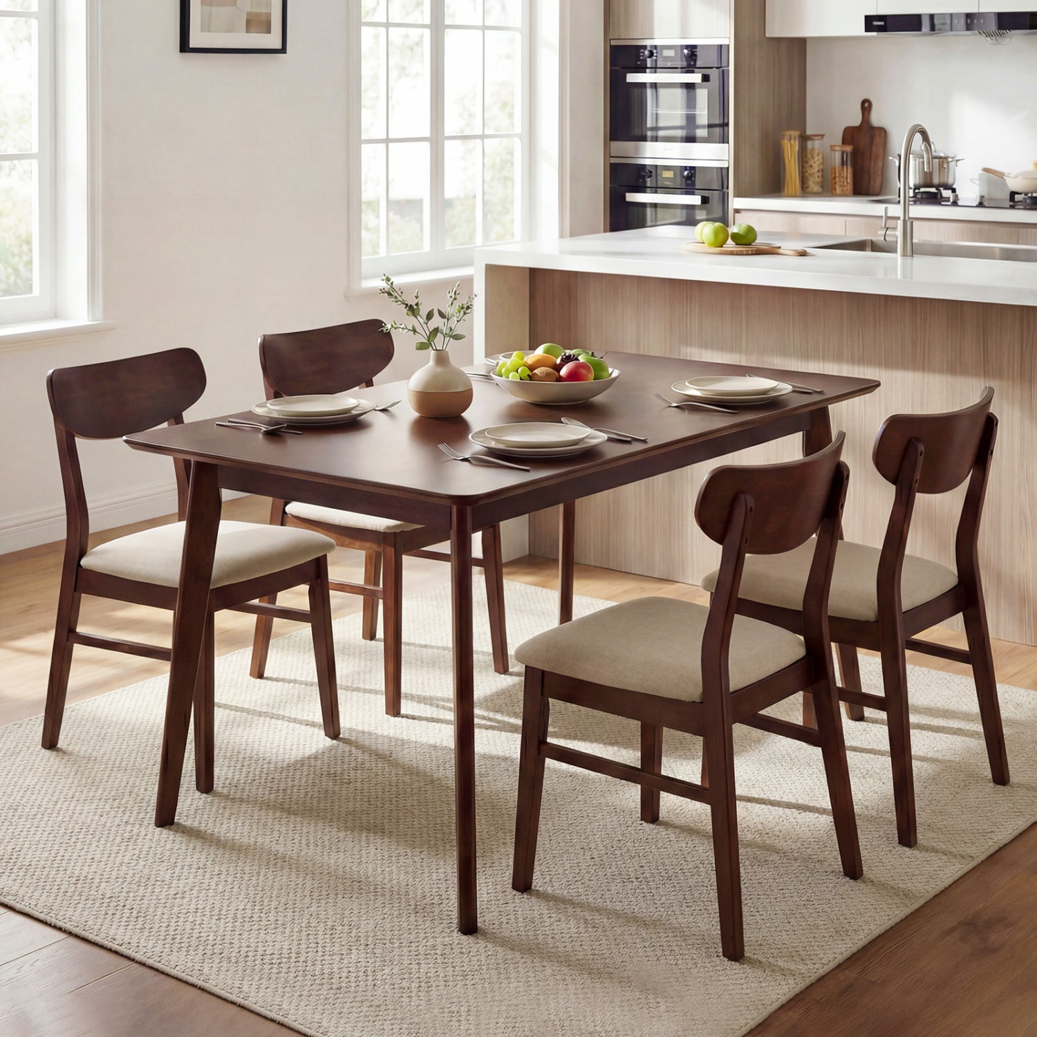 Rectangle Dining Table for 4-6 People 47" Kitchen Table-Walnut
