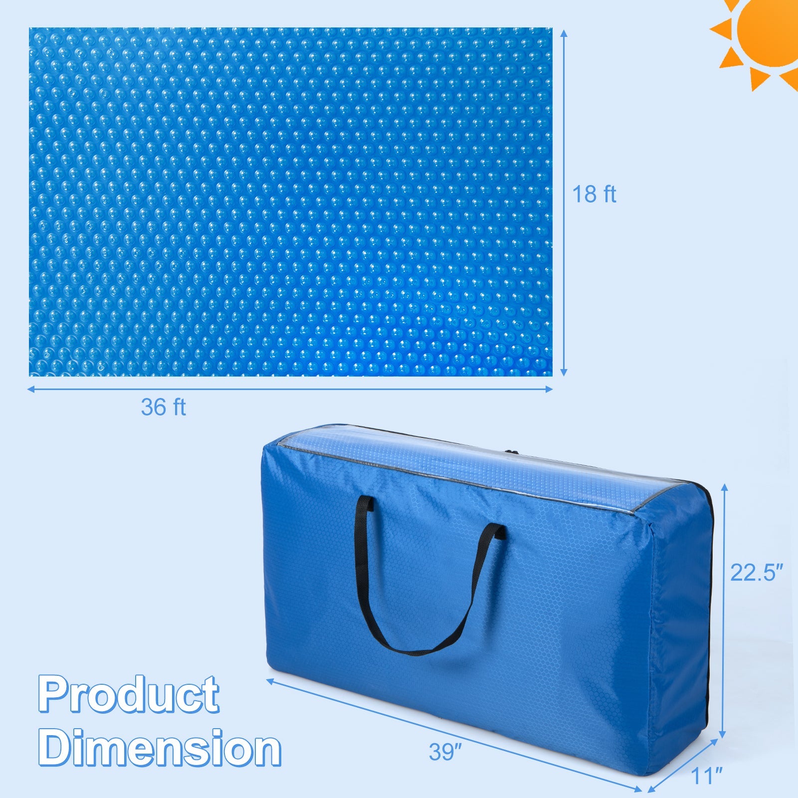 Rectangle Swimming Pool Cover 12-MIL Heat Retaining Pool Solar Blanket with Carrying Bag
