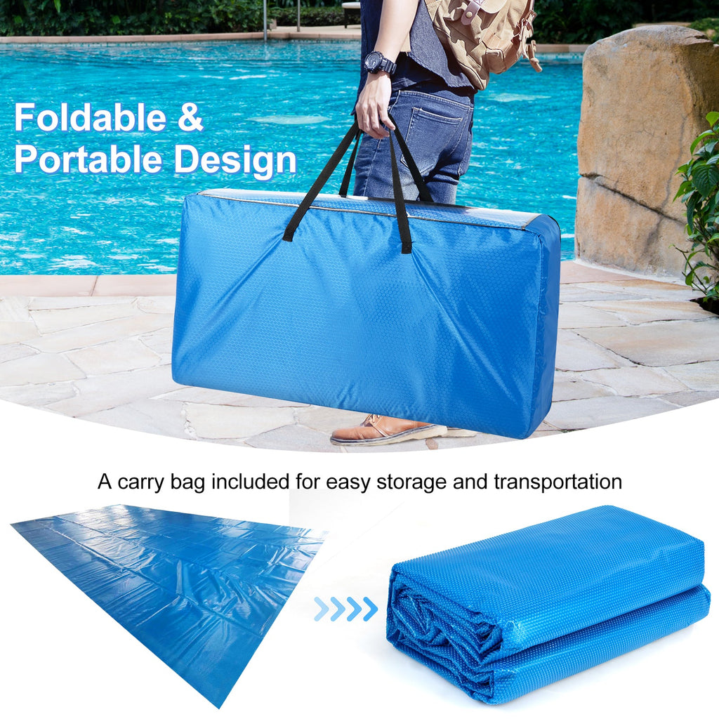 Rectangle Swimming Pool Cover 12-MIL Heat Retaining Pool Solar Blanket with Carrying Bag