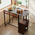 Rectangular Bar Table with Charging Station and LED Light-Rustic Brown