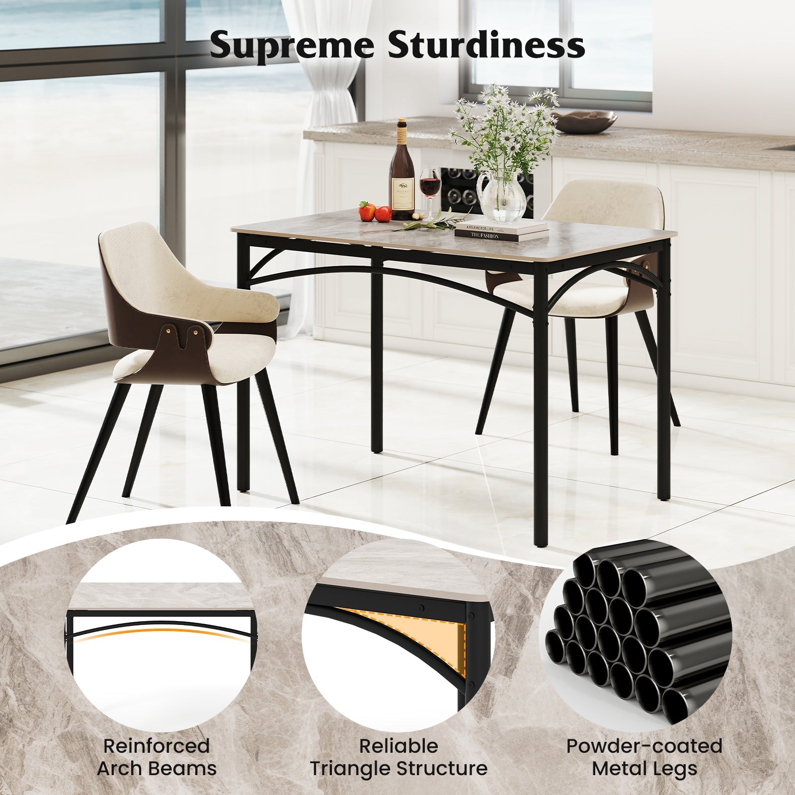 Rectangular Modern Sintered Stone Dining Table for 4 People-Grey