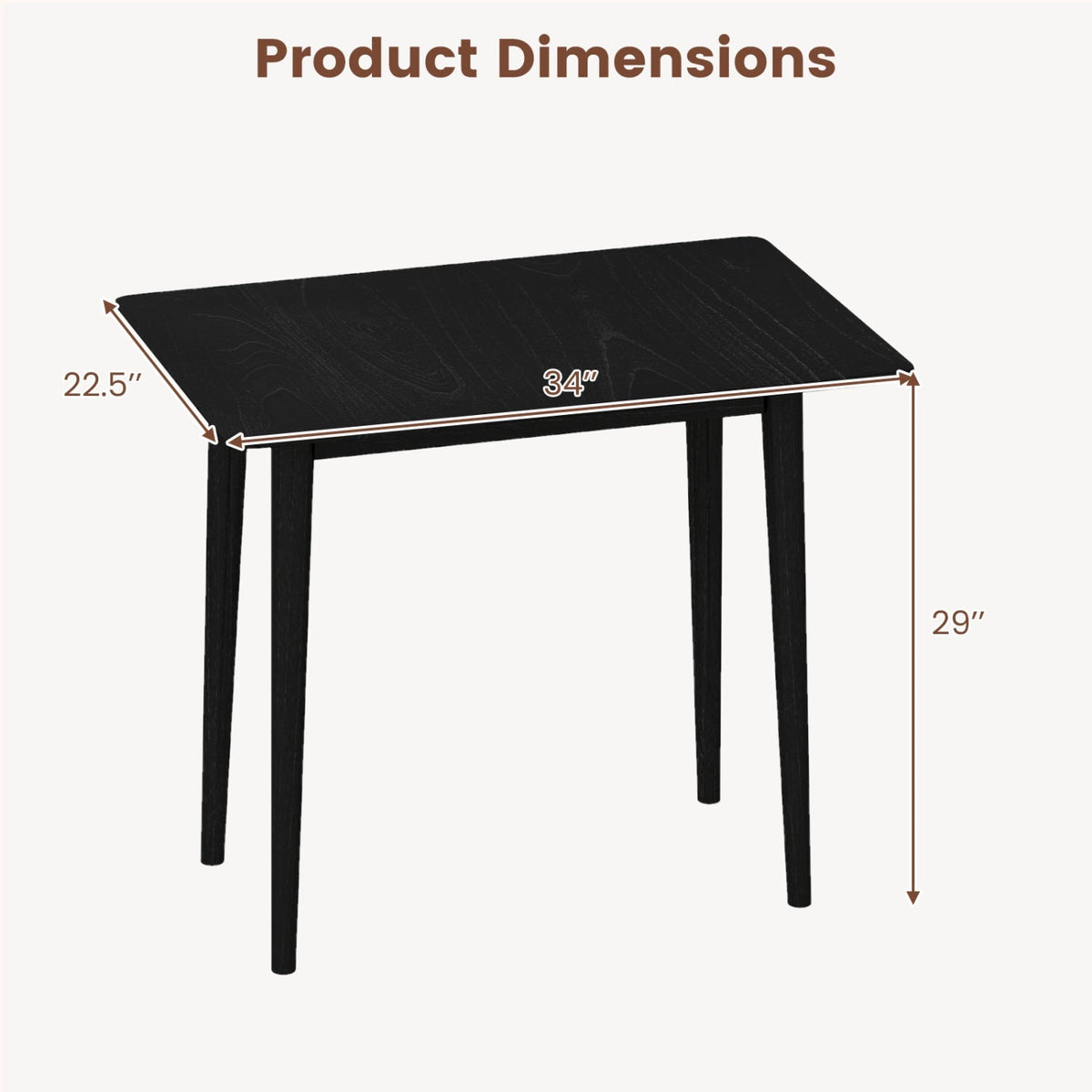 Rectangular Wooden Dining Table for 2-4 34 Inch Farmhouse Solid Wood Kitchen Table