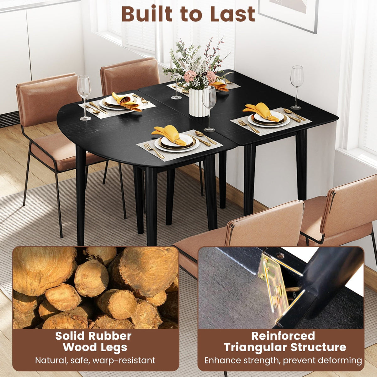 Rectangular Wooden Dining Table for 2-4 34 Inch Farmhouse Solid Wood Kitchen Table