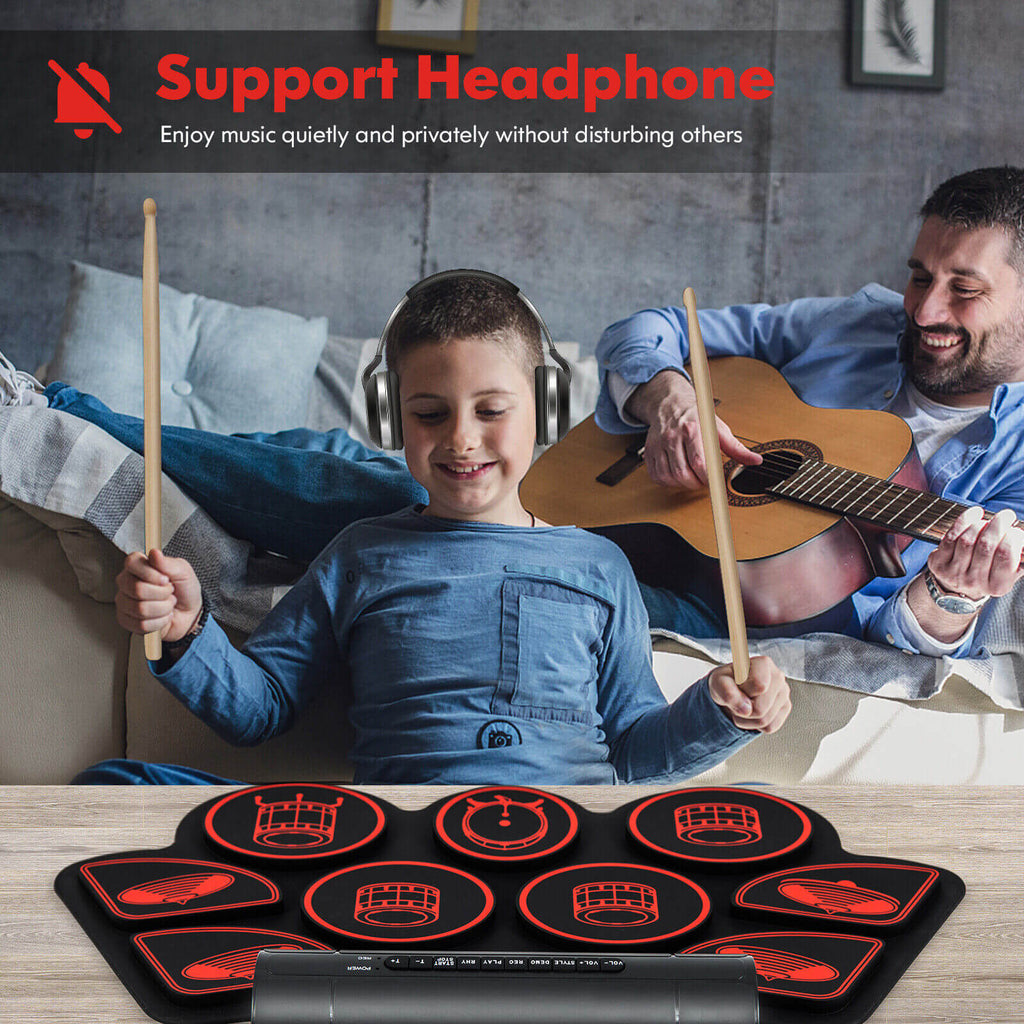 Electronic Drum Set with 2 Build-in Stereo Speakers for Kids