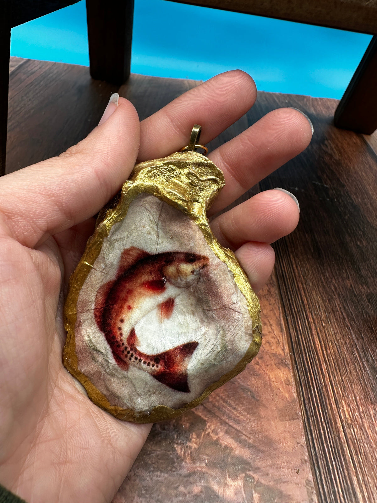 Decoupaged Oyster Keychain