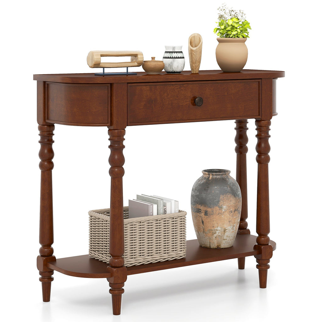 Retro Console Table 36"L Wooden 2-Tier Narrow Behind Couch Foyer Table