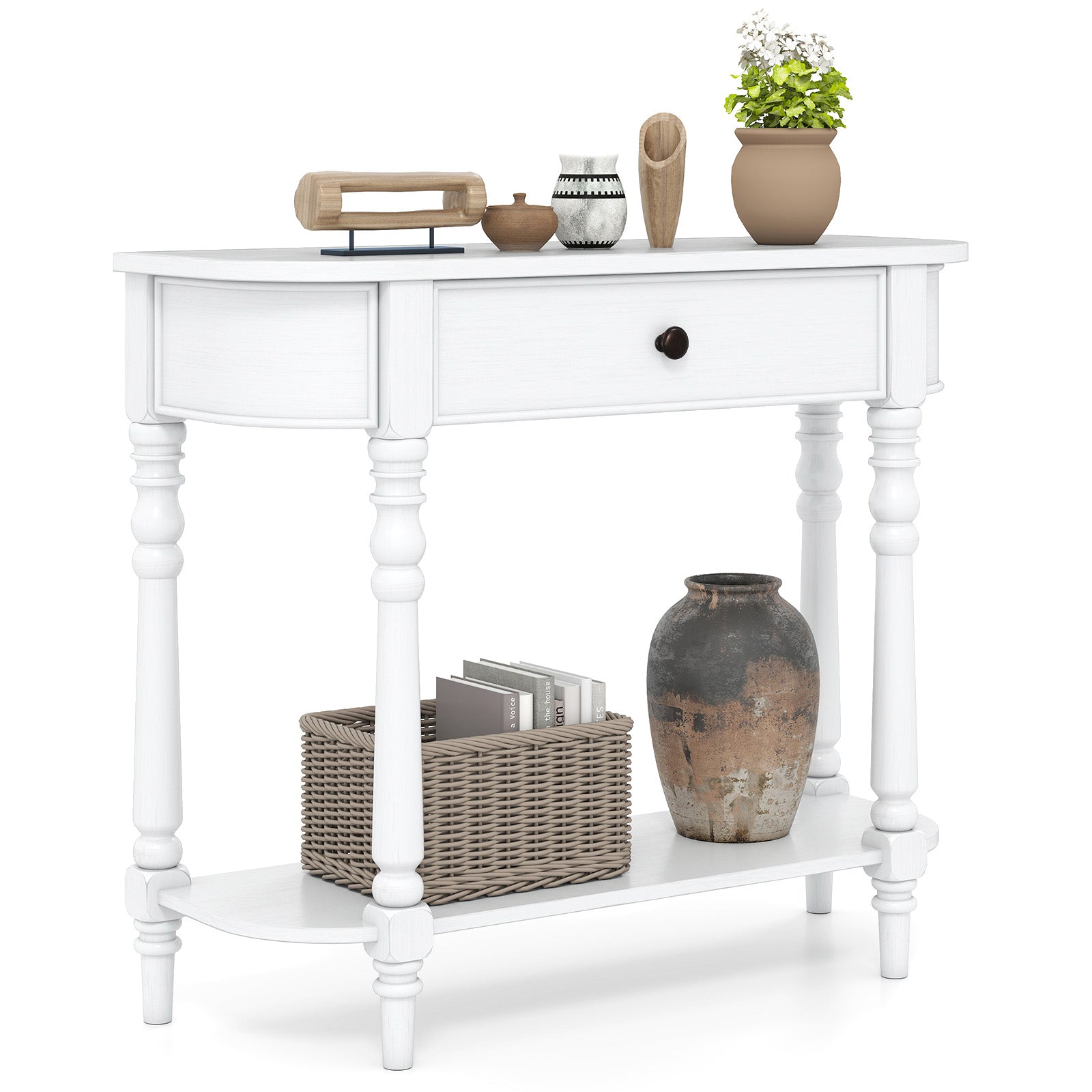 Retro Console Table 36"L Wooden 2-Tier Narrow Behind Couch Foyer Table