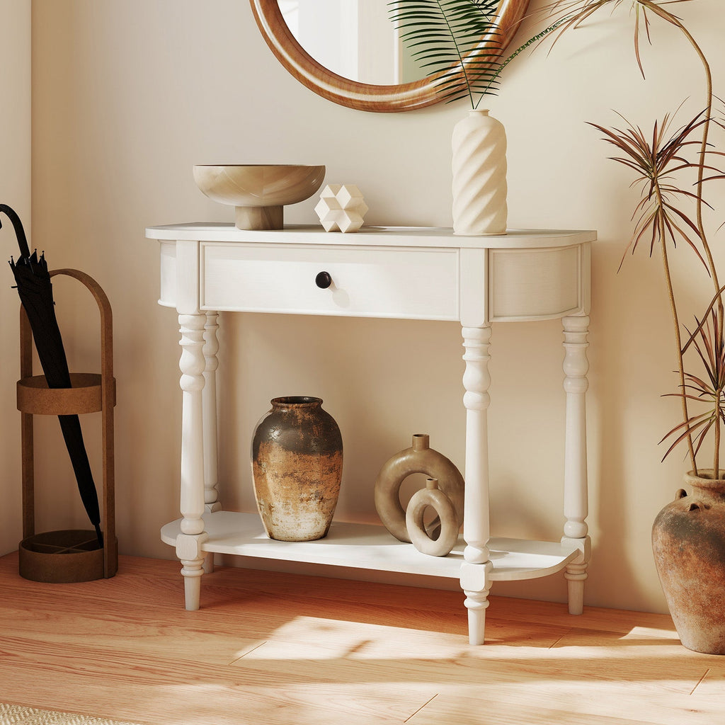 Retro Console Table 36"L Wooden 2-Tier Narrow Behind Couch Foyer Table