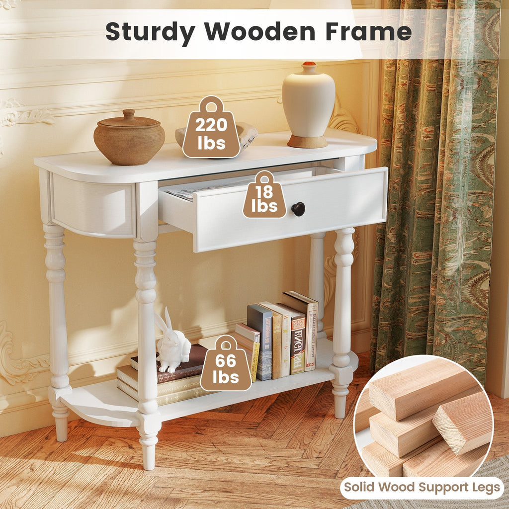 Retro Console Table 36"L Wooden 2-Tier Narrow Behind Couch Foyer Table