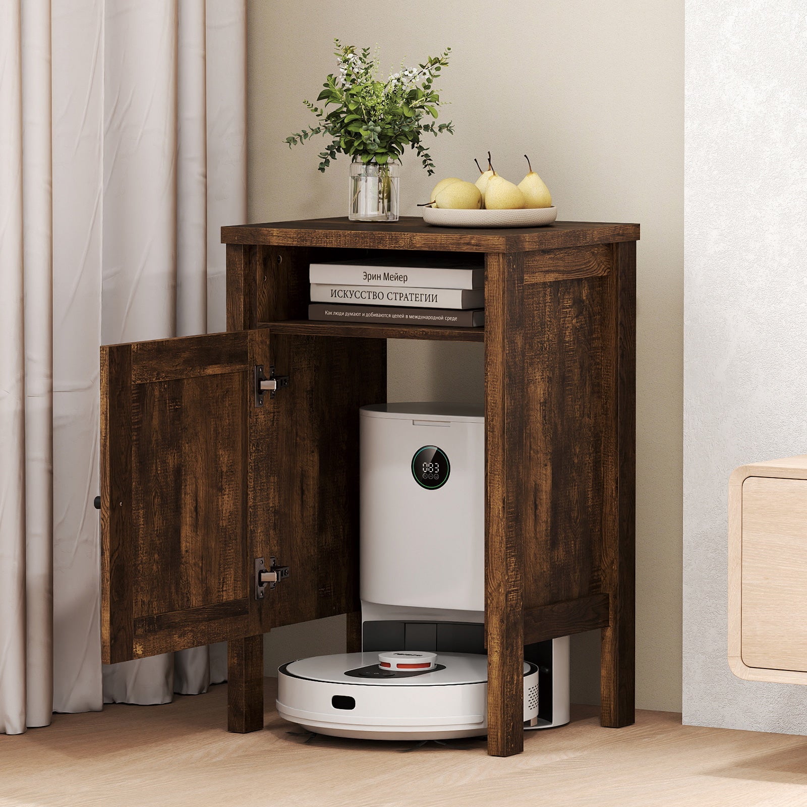 Robot Vacuum Storage Cabinet with Door and Open Shelf for Living Room Bedroom