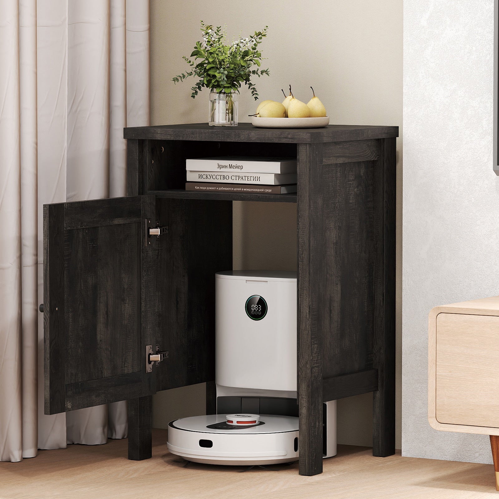 Robot Vacuum Storage Cabinet with Door and Open Shelf for Living Room Bedroom