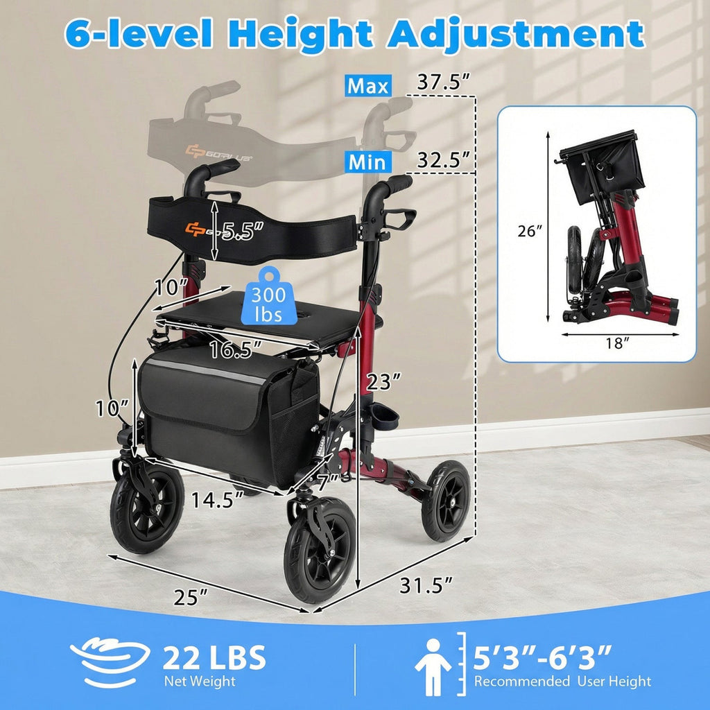 Rollator Walker for Seniors Folding Rolling Walker with Seat
