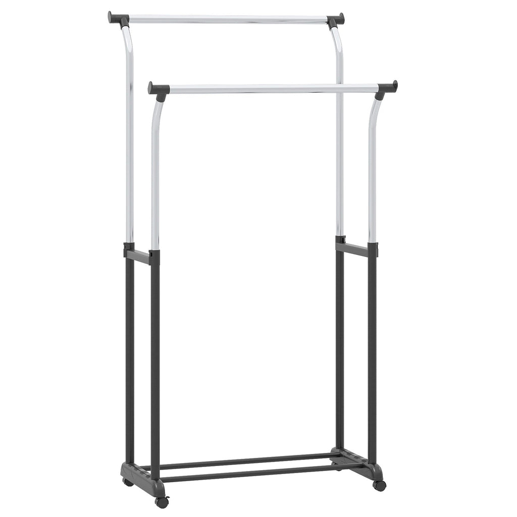 Rolling Clothes Rack Double Rod Garment Rack with Adjustable Height