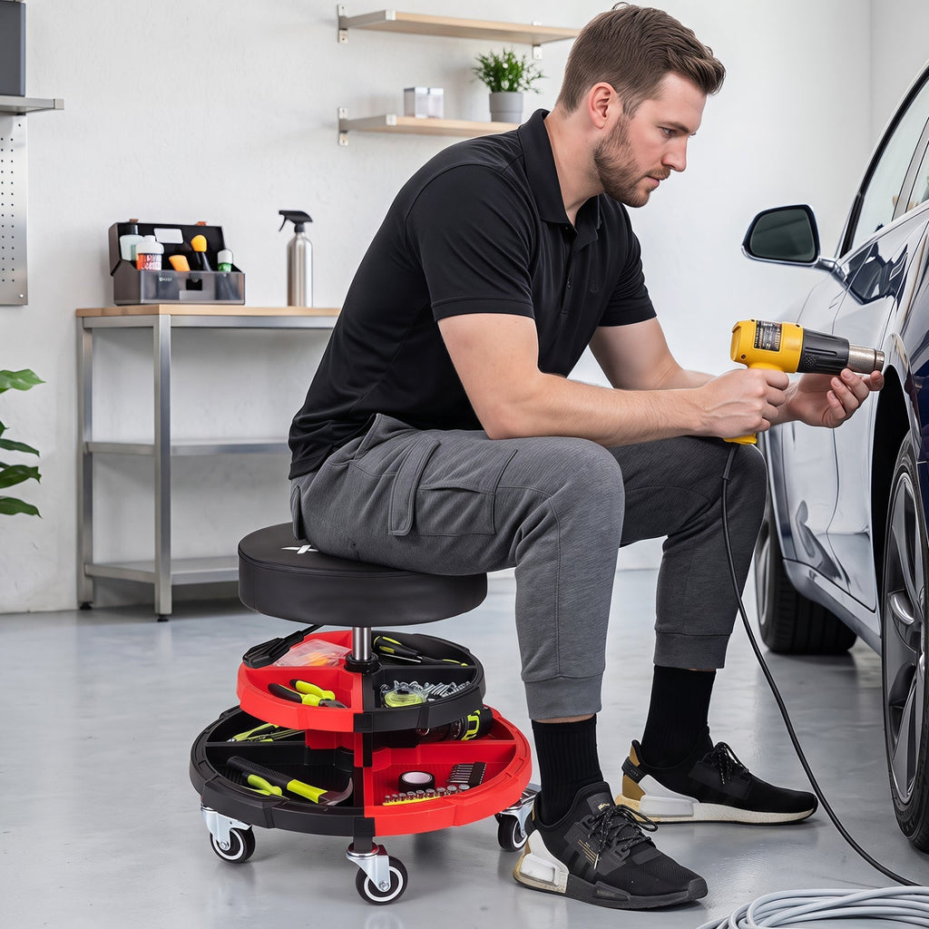 Rolling Mechanic Stool with Adjustable Height and Tool Trays
