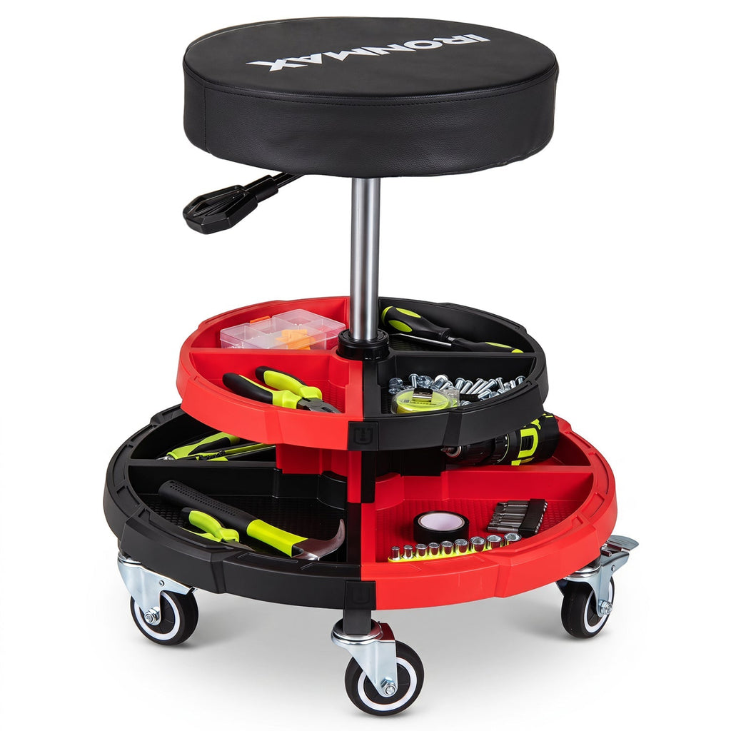 Rolling Mechanic Stool with Adjustable Height and Tool Trays