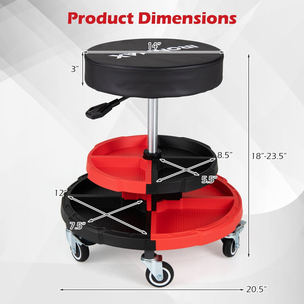 Rolling Mechanic Stool with Adjustable Height and Tool Trays