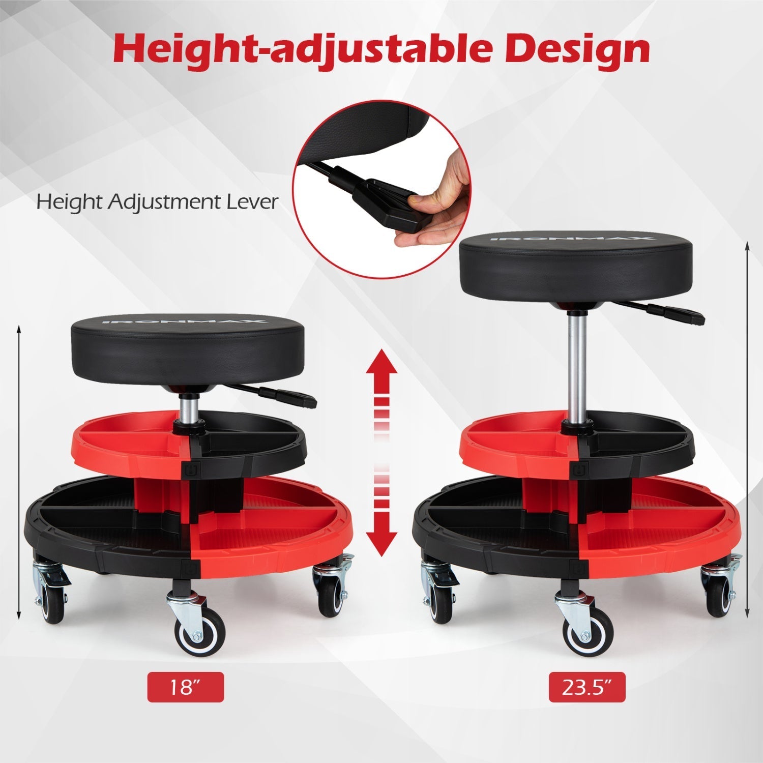Rolling Mechanic Stool with Adjustable Height and Tool Trays