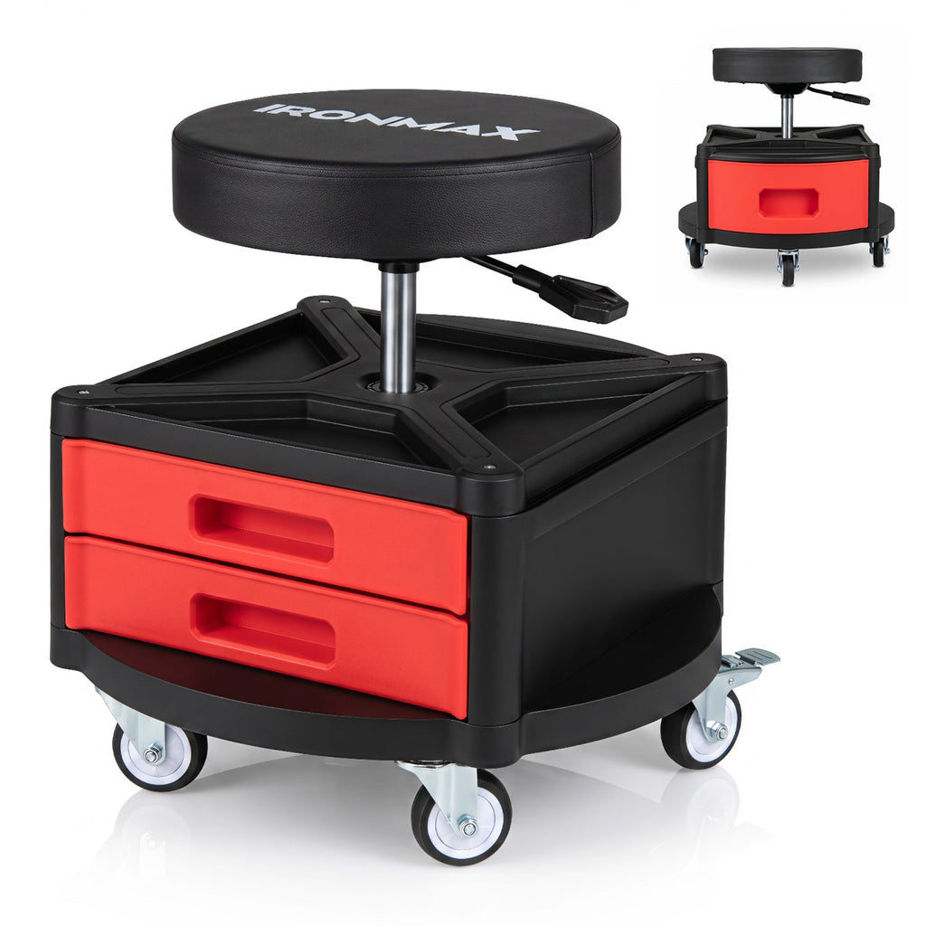Rolling Mechanic Stool with Cushioned Seat & Tool Trays 330 LBS