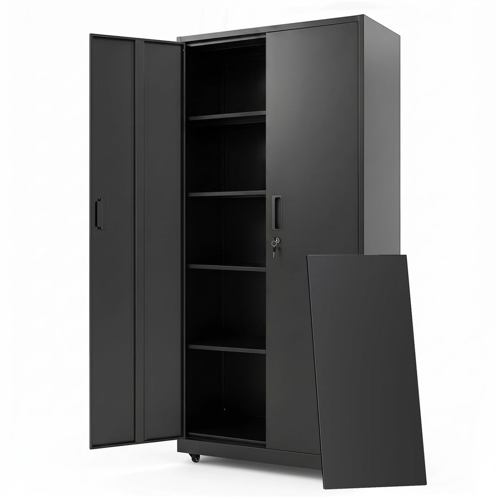 Rolling Metal Storage Cabinet 73" Lockable with 4 Wheels