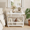 Rolling Side Table with Faux Marble Top and Storage Basket