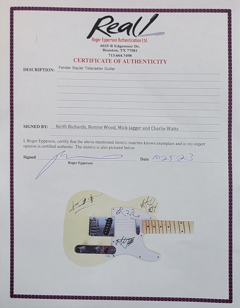 The Rolling Stones Signed Fender Telecaster John Brennan Collection ACOA