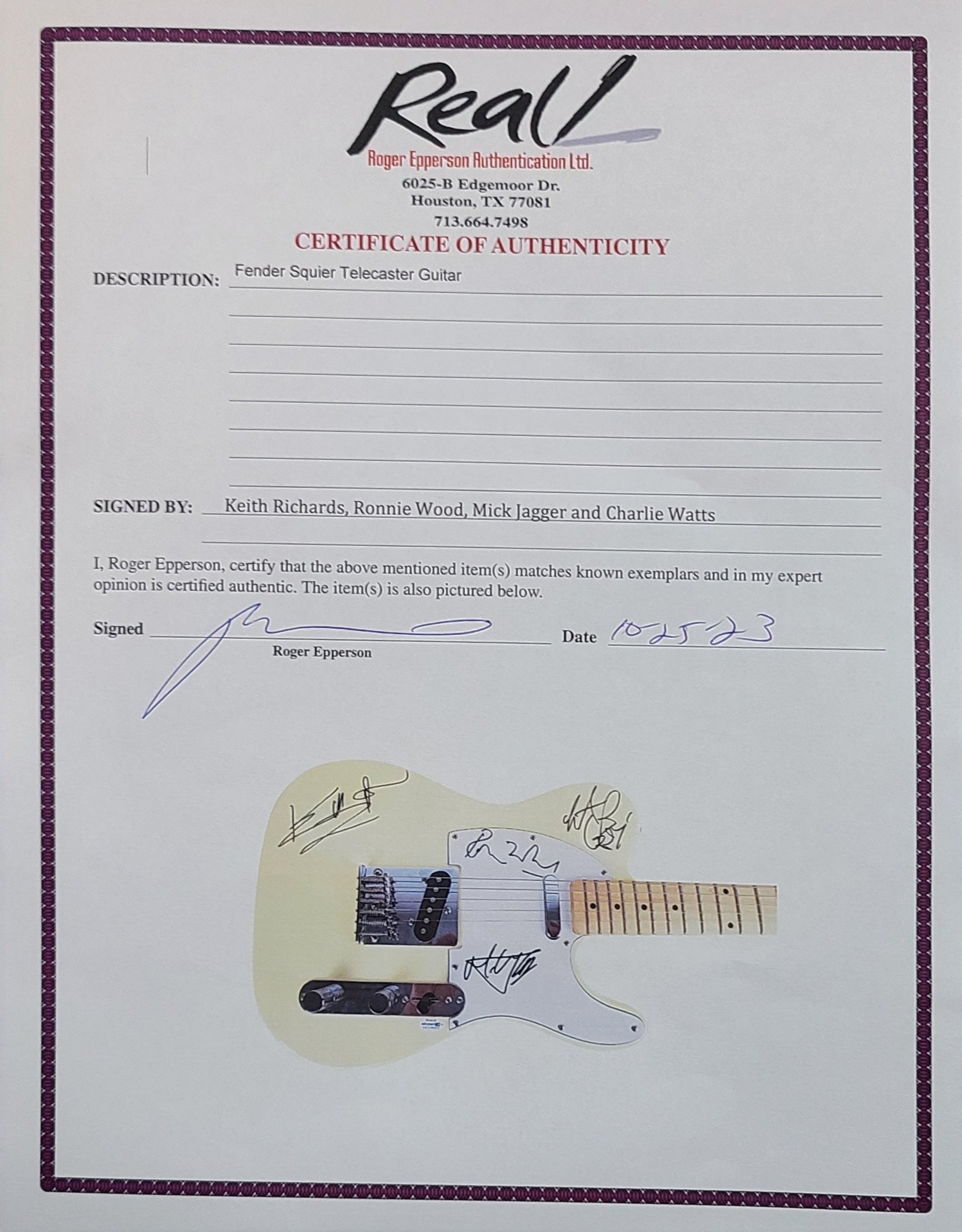 The Rolling Stones Signed Fender Telecaster John Brennan Collection ACOA
