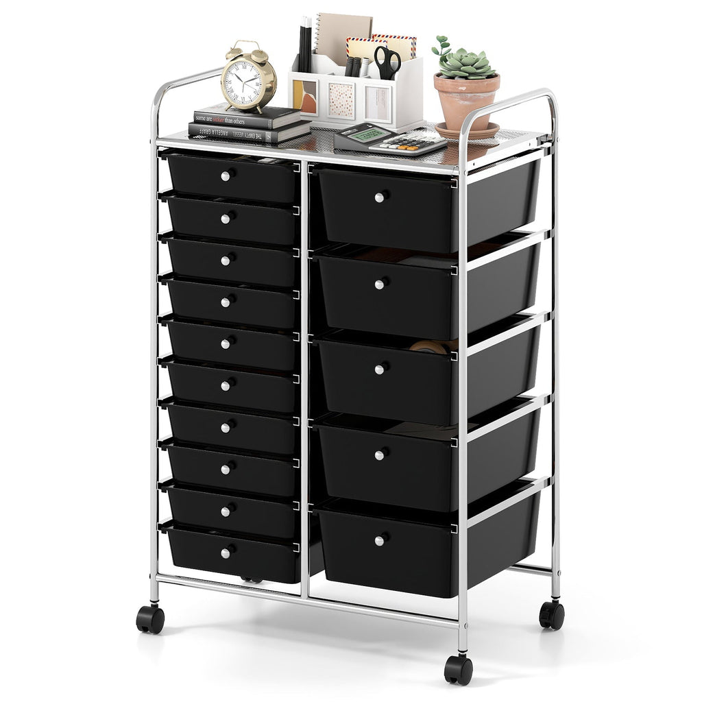 Rolling Storage Cart 15-Drawer Trolley with Chrome Plated Metal Frame