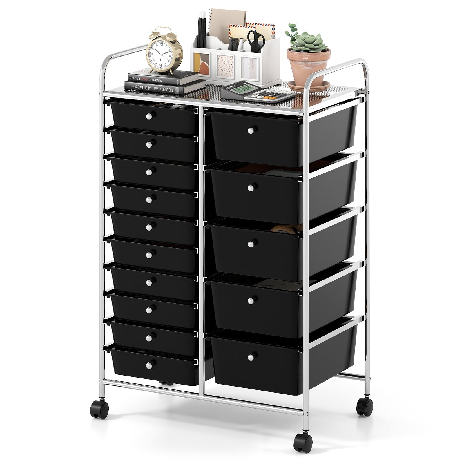 Rolling Storage Cart 15-Drawer Trolley with Chrome Plated Metal Frame