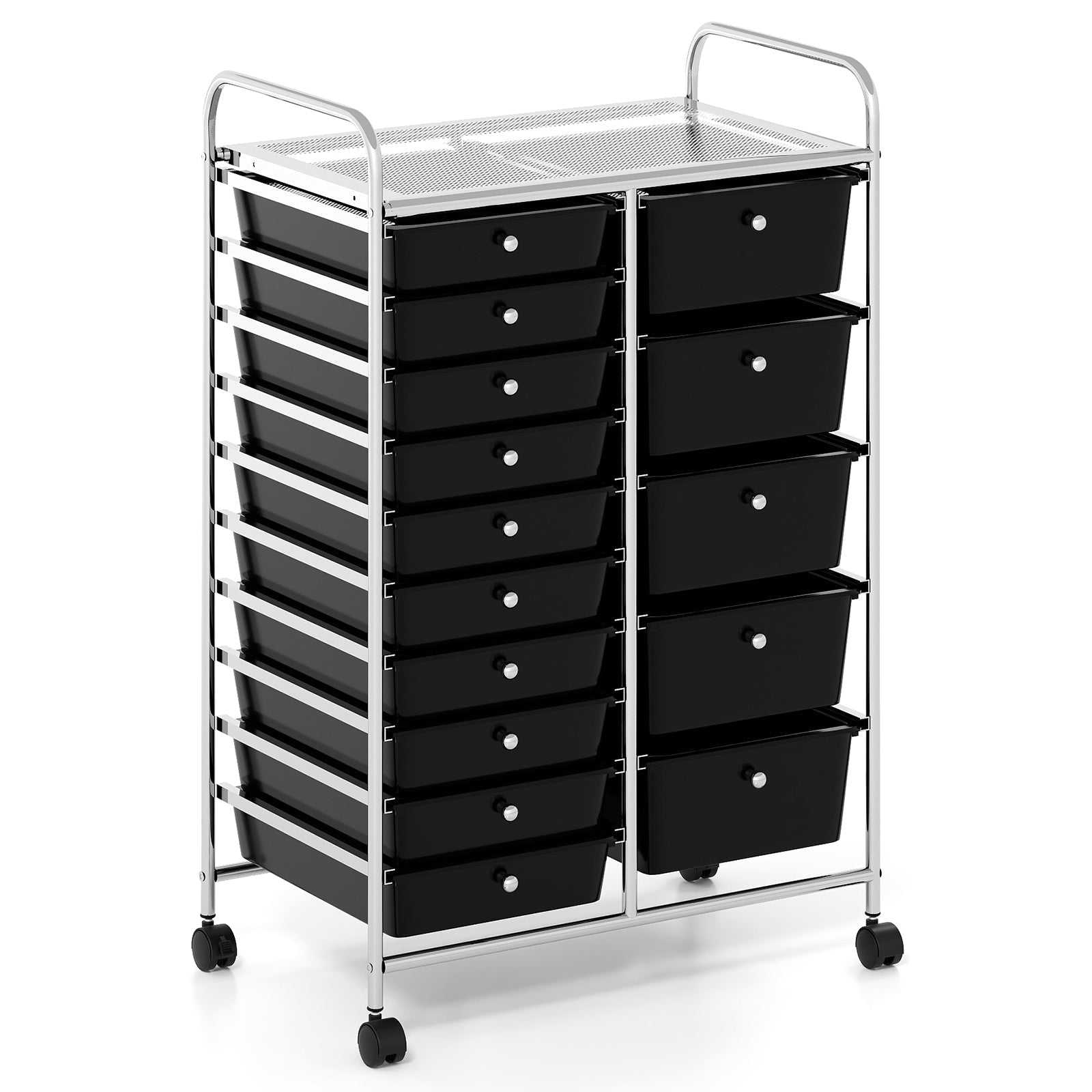 Rolling Storage Cart 15-Drawer Trolley with Chrome Plated Metal Frame