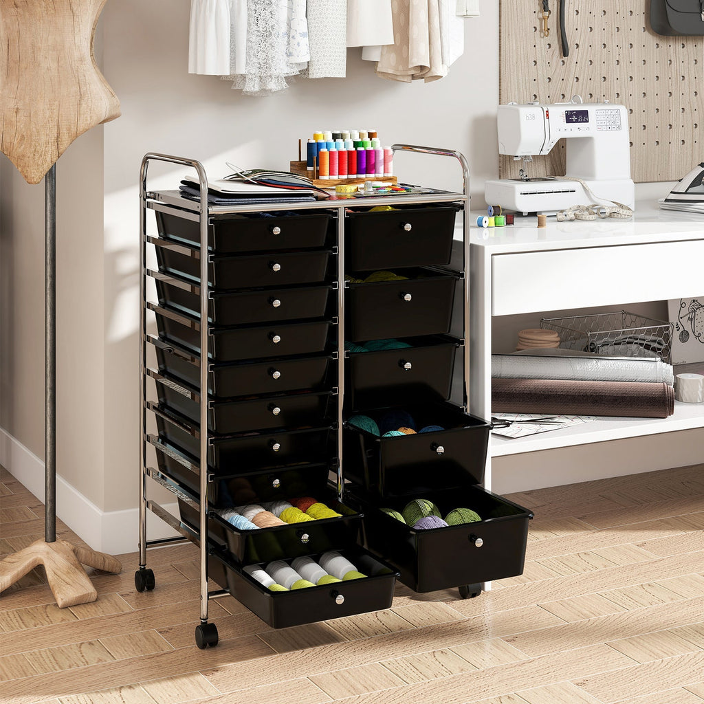 Rolling Storage Cart 15-Drawer Trolley with Chrome Plated Metal Frame
