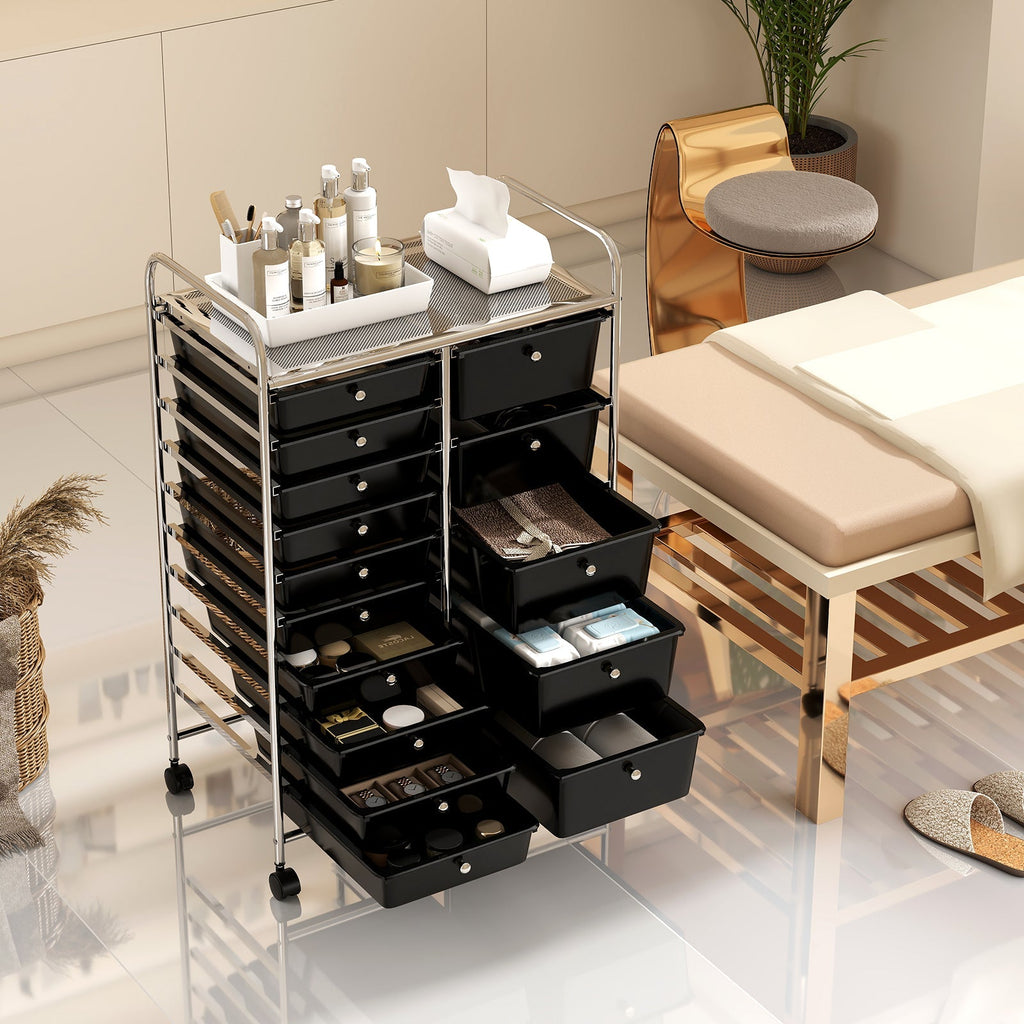 Rolling Storage Cart 15-Drawer Trolley with Chrome Plated Metal Frame
