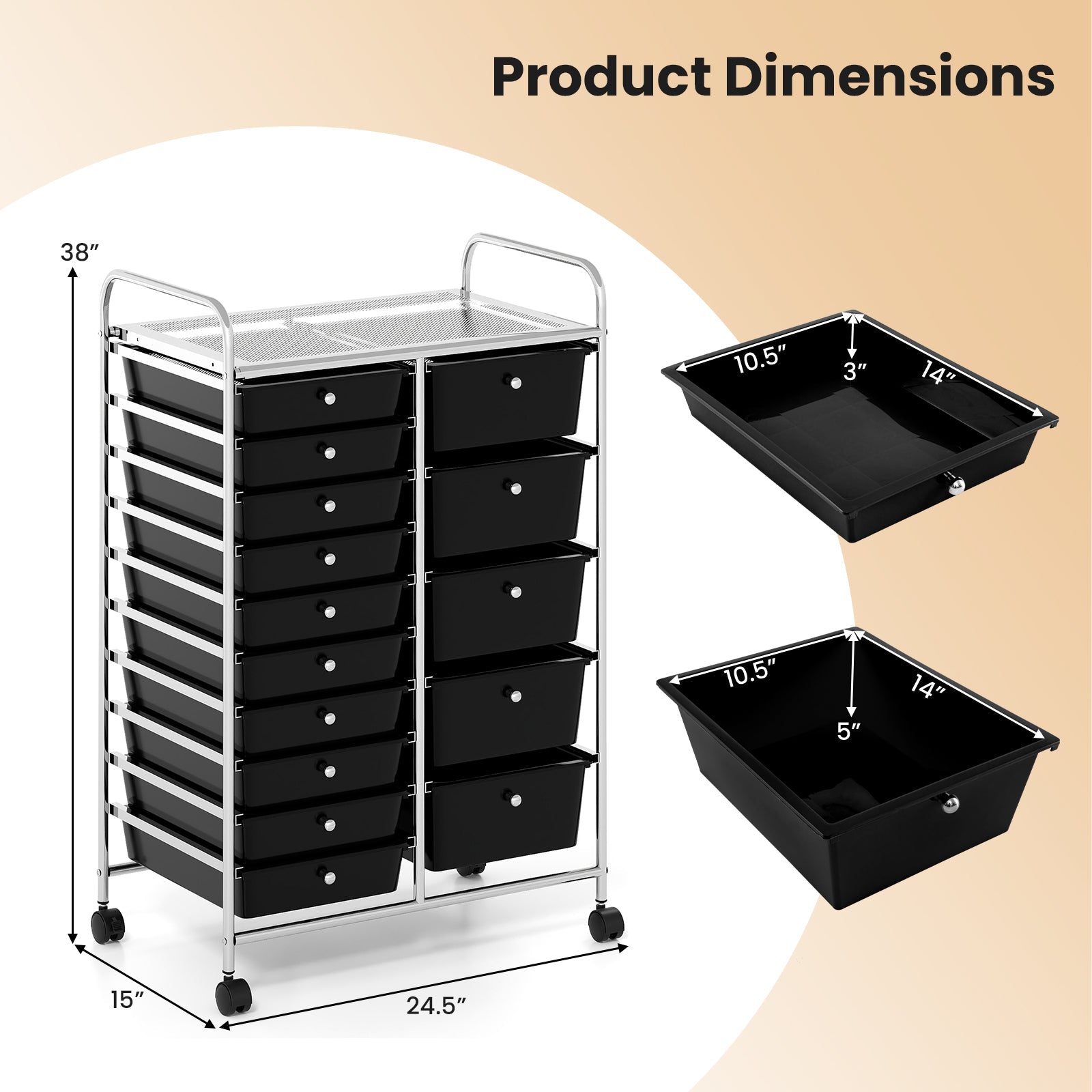 Rolling Storage Cart 15-Drawer Trolley with Chrome Plated Metal Frame