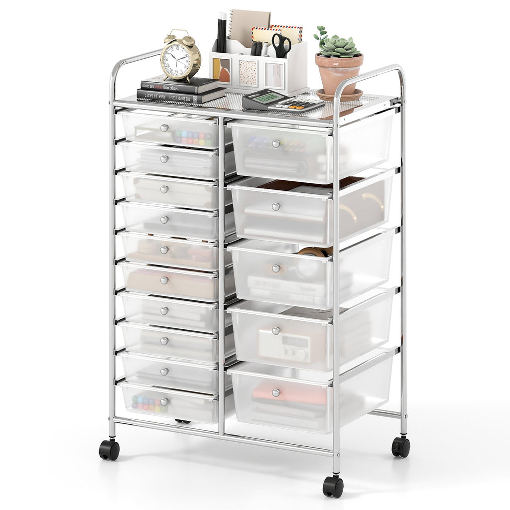 Rolling Storage Cart 15-Drawer Trolley with Chrome Plated Metal Frame