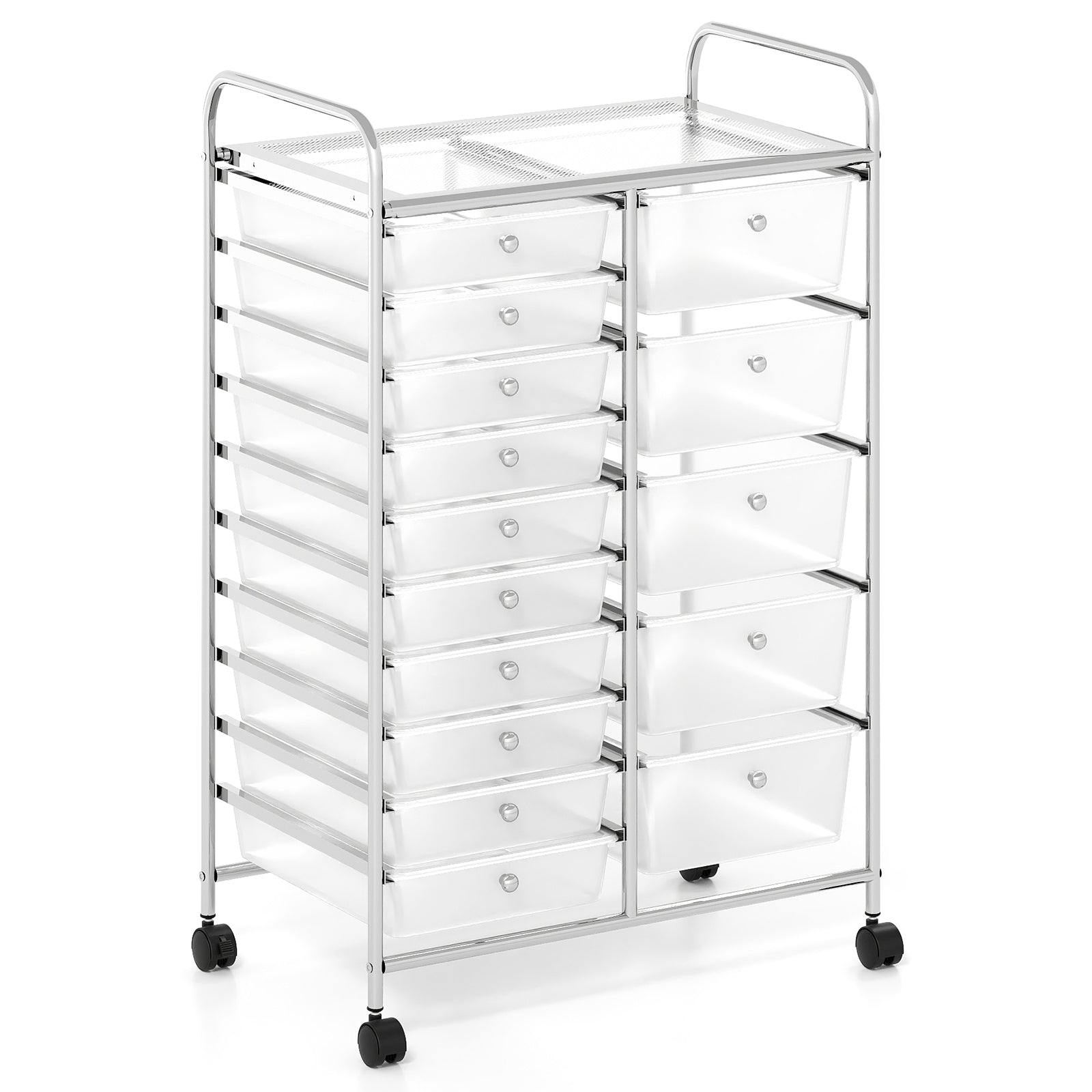 Rolling Storage Cart 15-Drawer Trolley with Chrome Plated Metal Frame