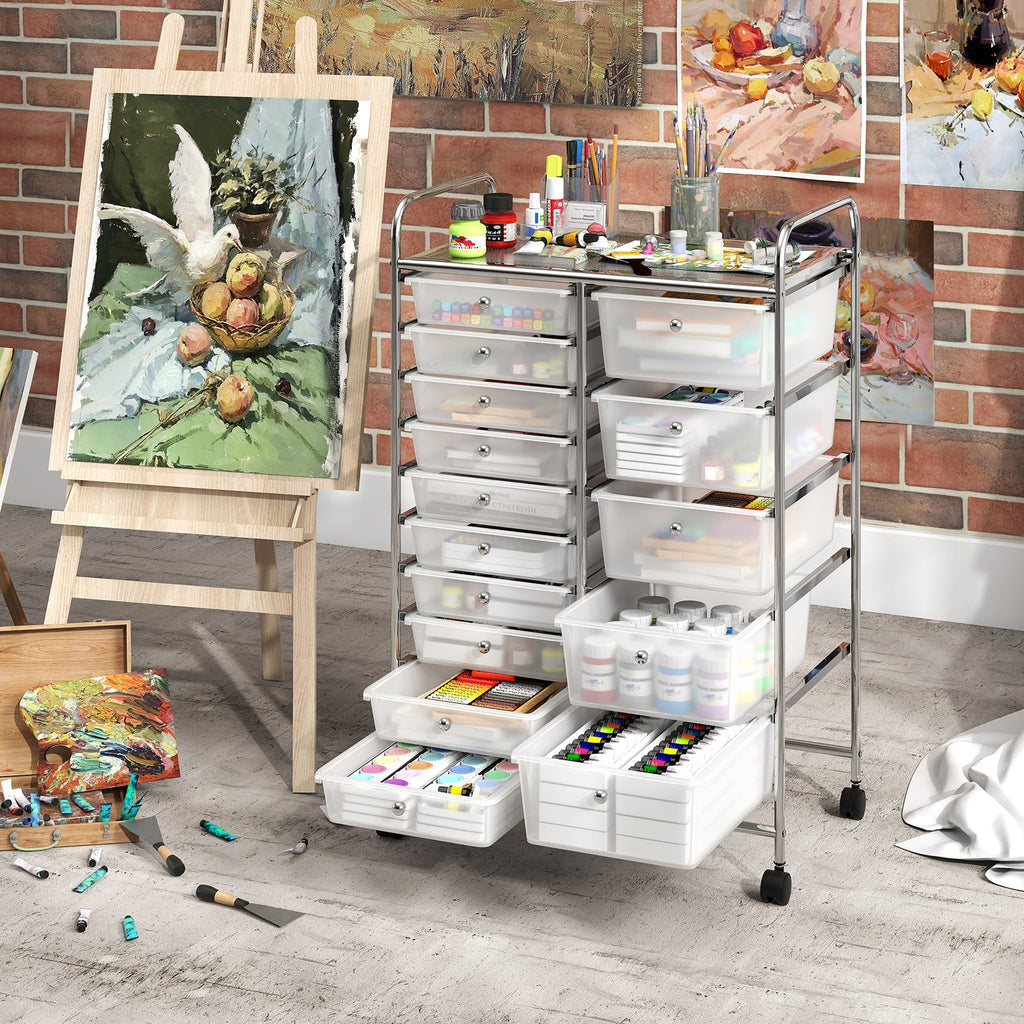 Rolling Storage Cart 15-Drawer Trolley with Chrome Plated Metal Frame