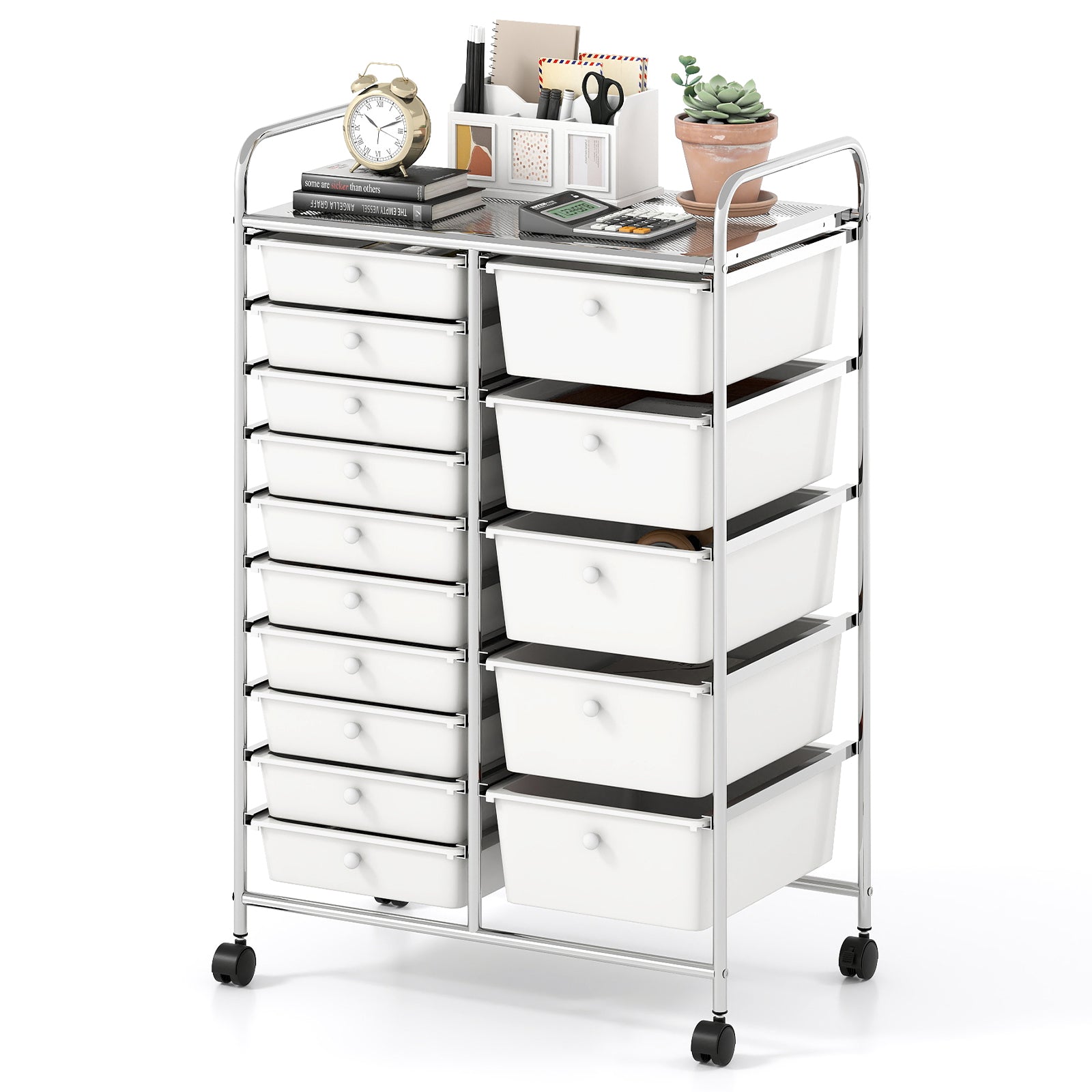 Rolling Storage Cart 15-Drawer Trolley with Chrome Plated Metal Frame