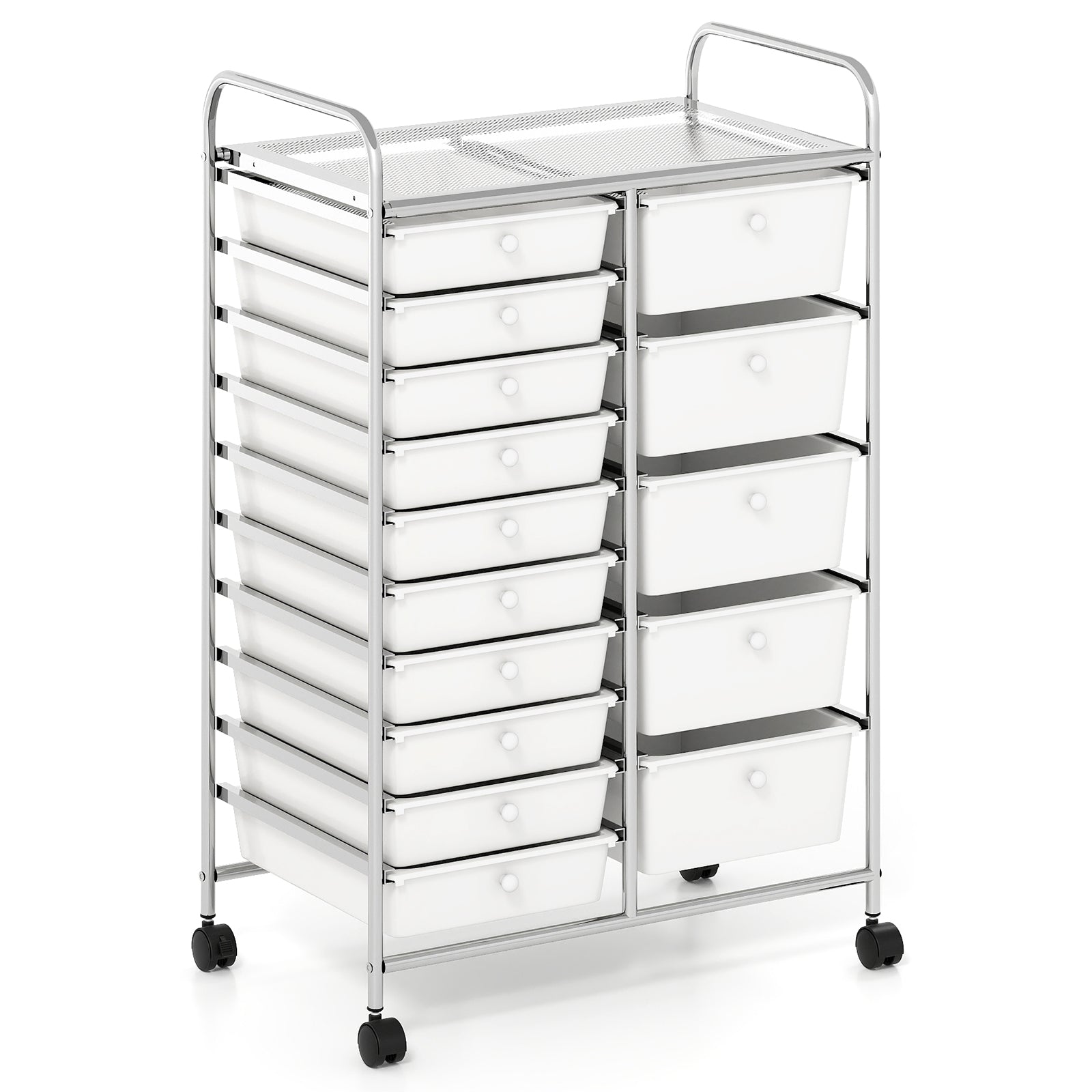 Rolling Storage Cart 15-Drawer Trolley with Chrome Plated Metal Frame