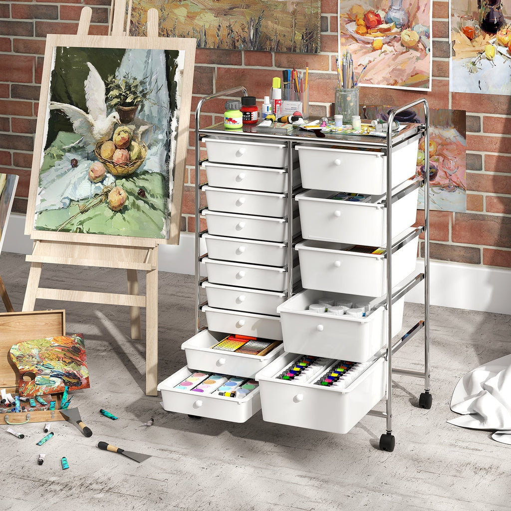 Rolling Storage Cart 15-Drawer Trolley with Chrome Plated Metal Frame