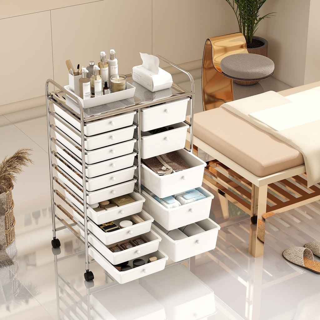 Rolling Storage Cart 15-Drawer Trolley with Chrome Plated Metal Frame