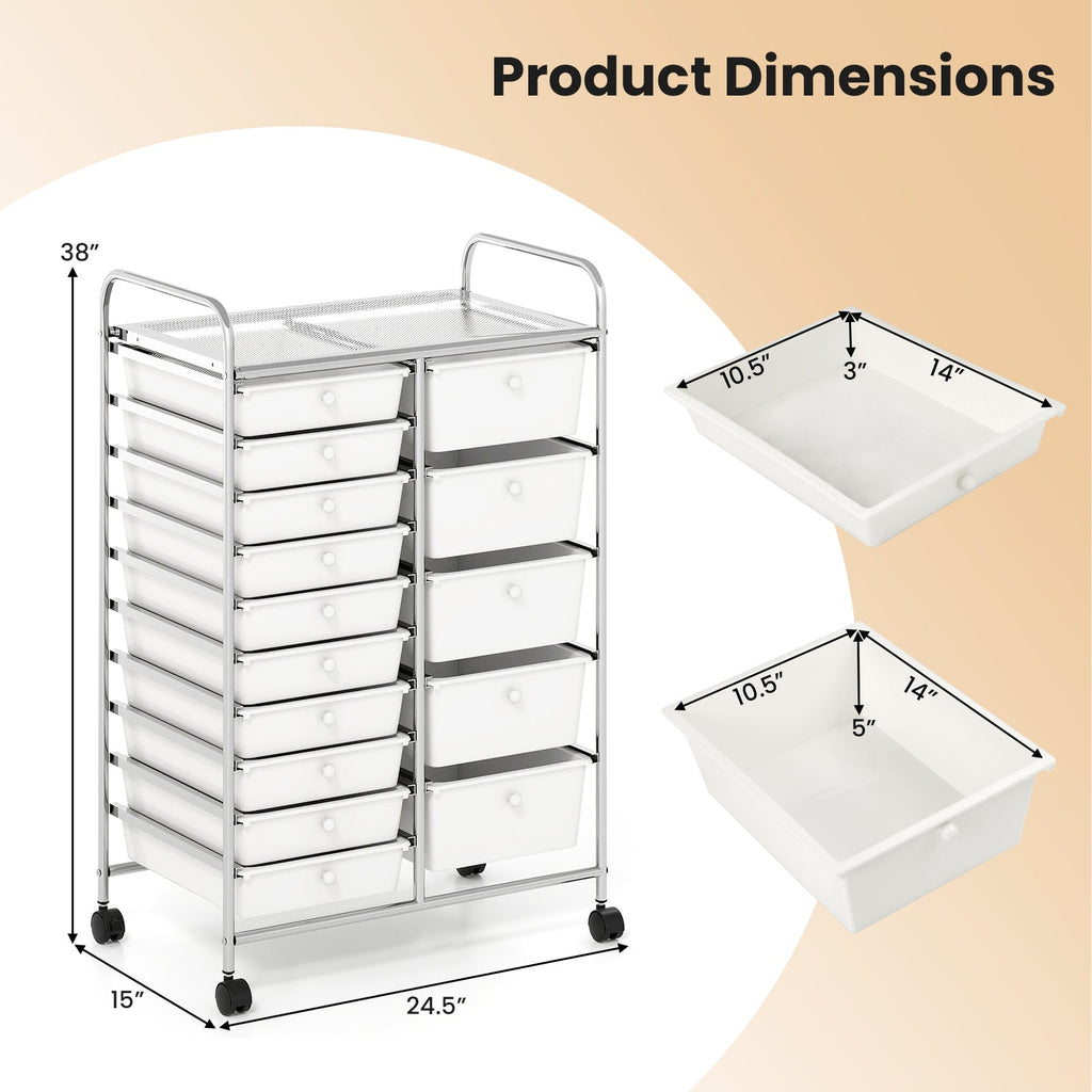 Rolling Storage Cart 15-Drawer Trolley with Chrome Plated Metal Frame