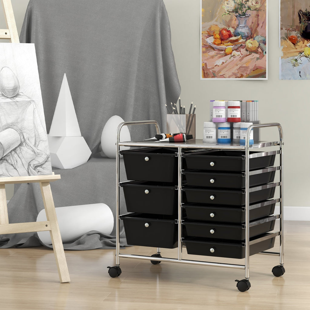 9-Drawer Rolling Storage Cart with Colorful Drawers and Metal Frame