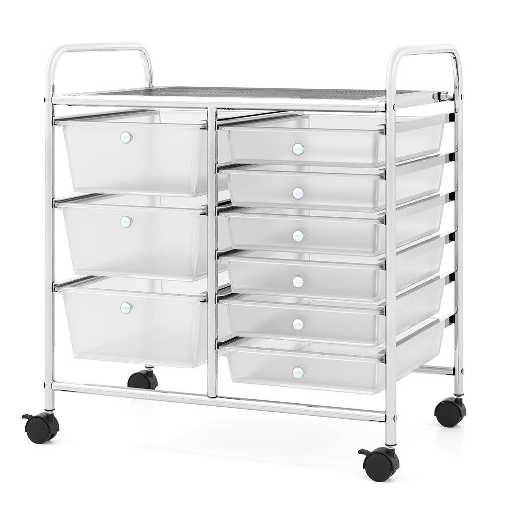 9-Drawer Rolling Storage Cart with Colorful Drawers and Metal Frame