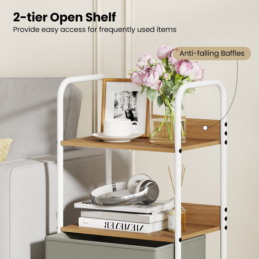 Rolling Utility Storage Cart with 2 Open Shelves and 2 Fabric Drawers-Natural