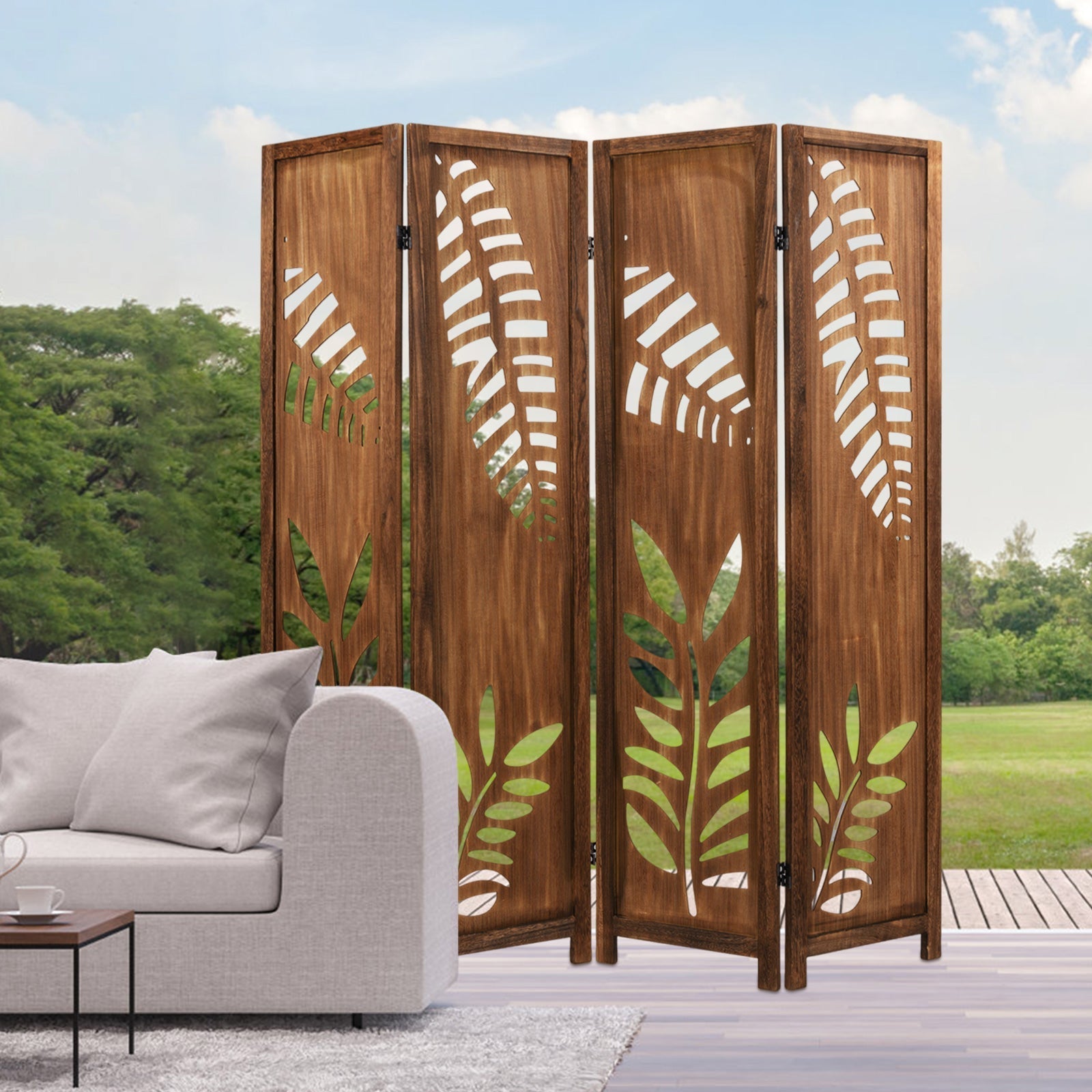 Room Divider 5.6 FT Folding Partition Stand with Double Action Metal Hinges
