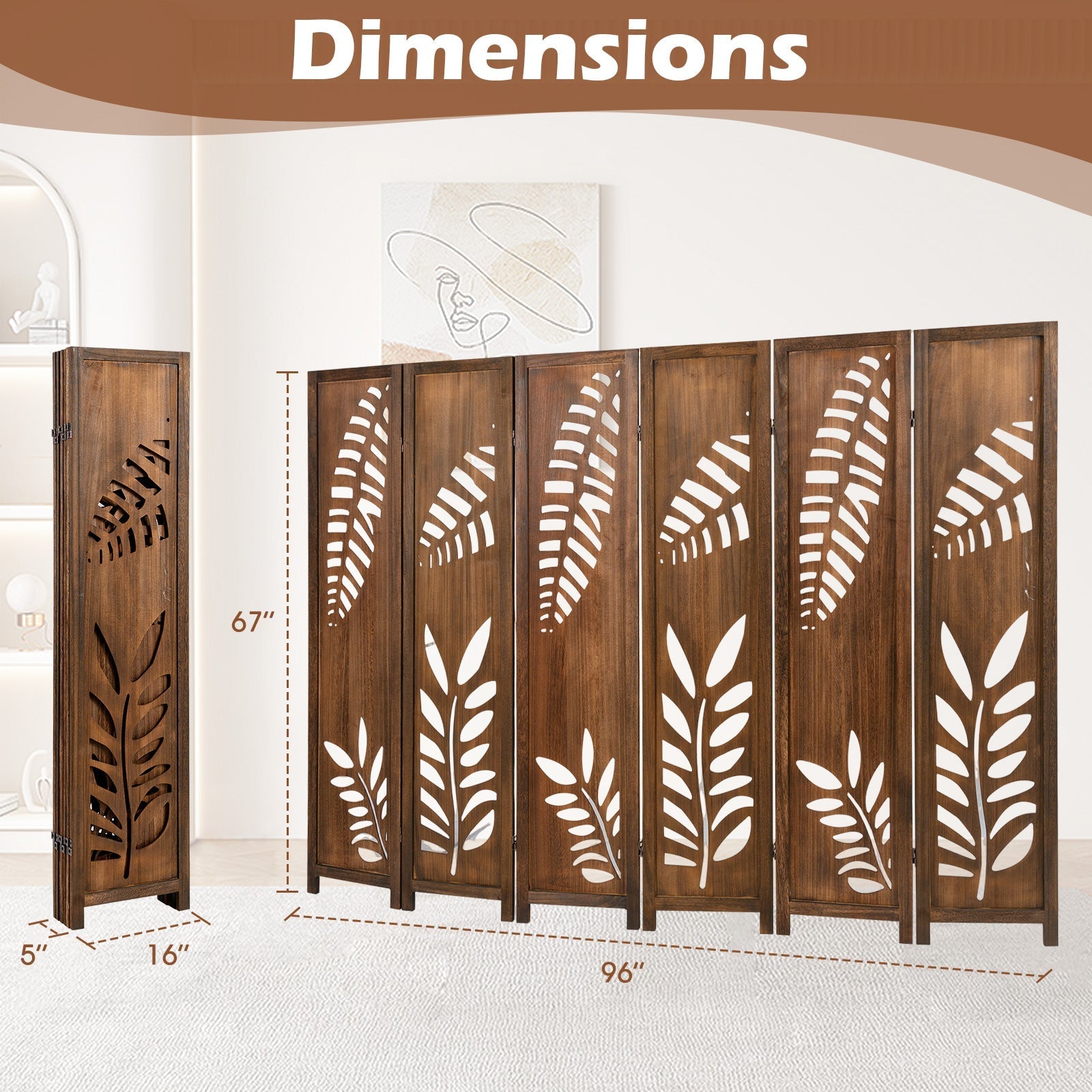 Room Divider 5.6 FT Folding Partition Stand with Double Action Metal Hinges